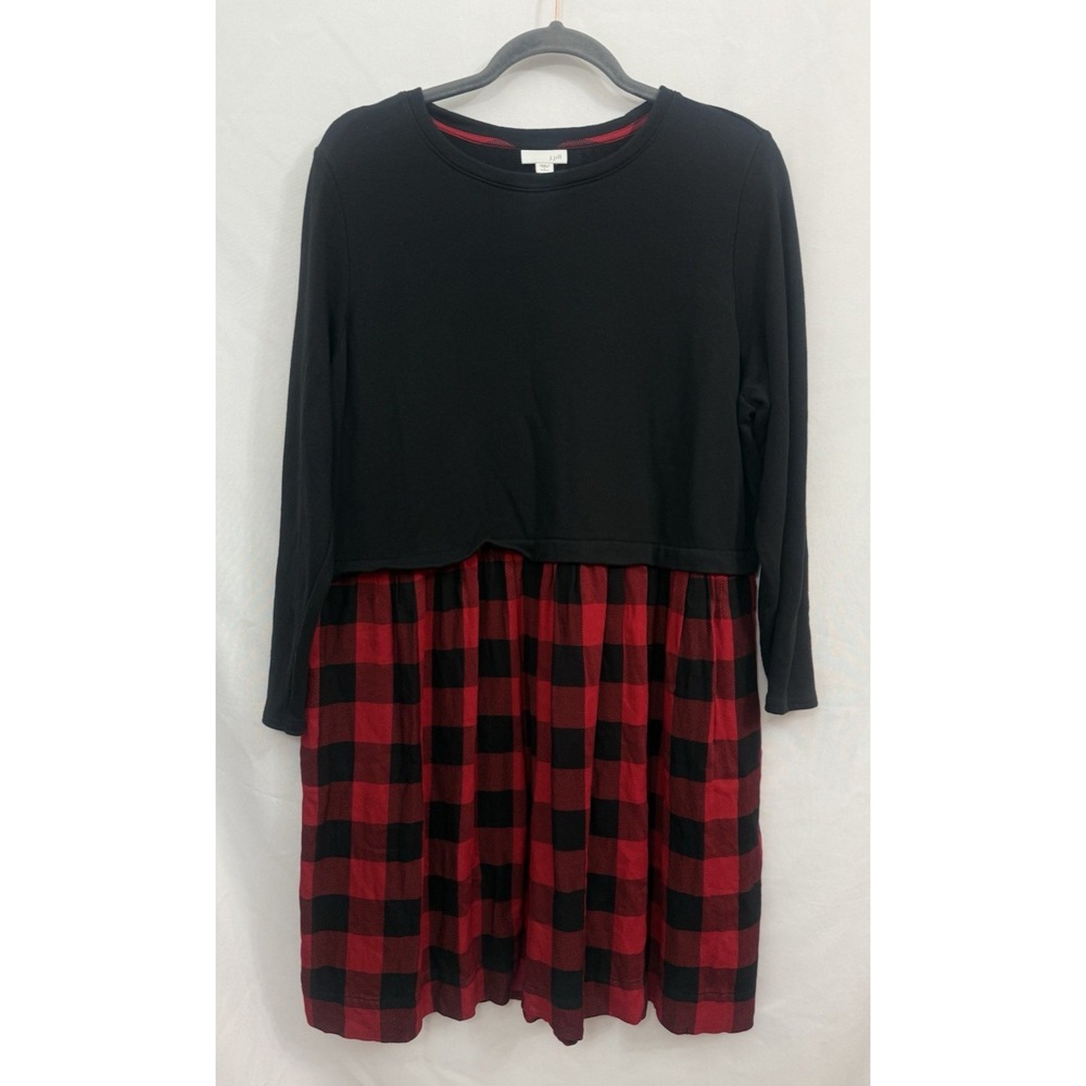 J. Jill Black Red Buffalo‎ Plaid Dress Long Sleeve Pockets Women Size LP Petite